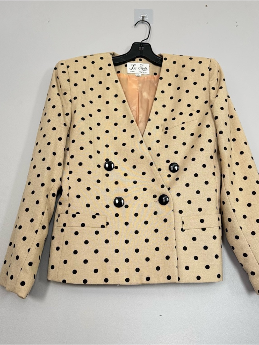 Le Suit Beige Polka Dot Double-Breasted Blazer